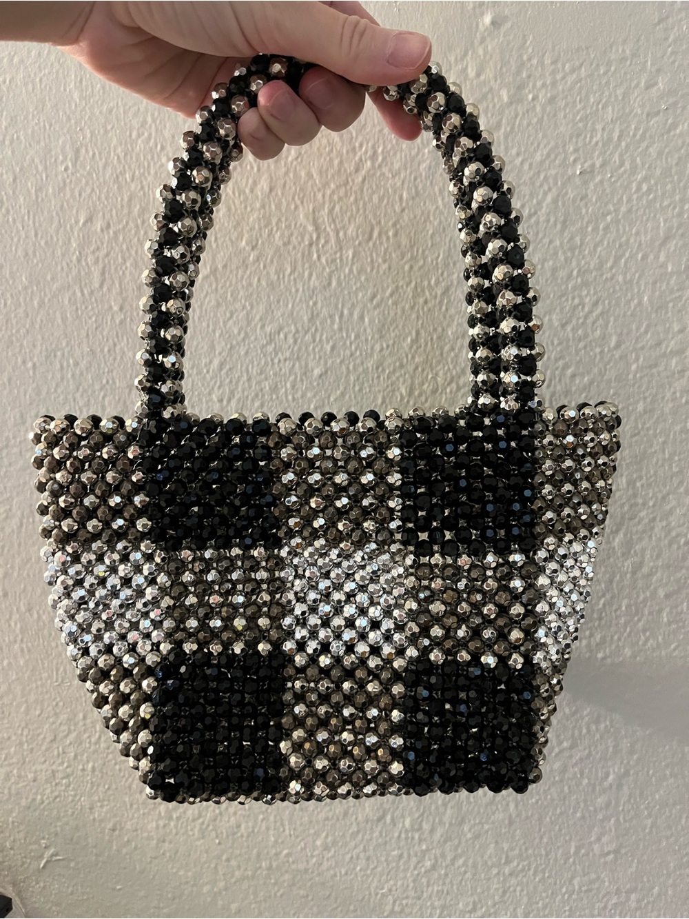 Black & Silver Beaded Tote Bag